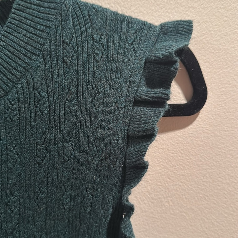 Paige Forest Green Gardenia Sleeveless Ruffle Trim Sweater Large - Picture 5 of 6